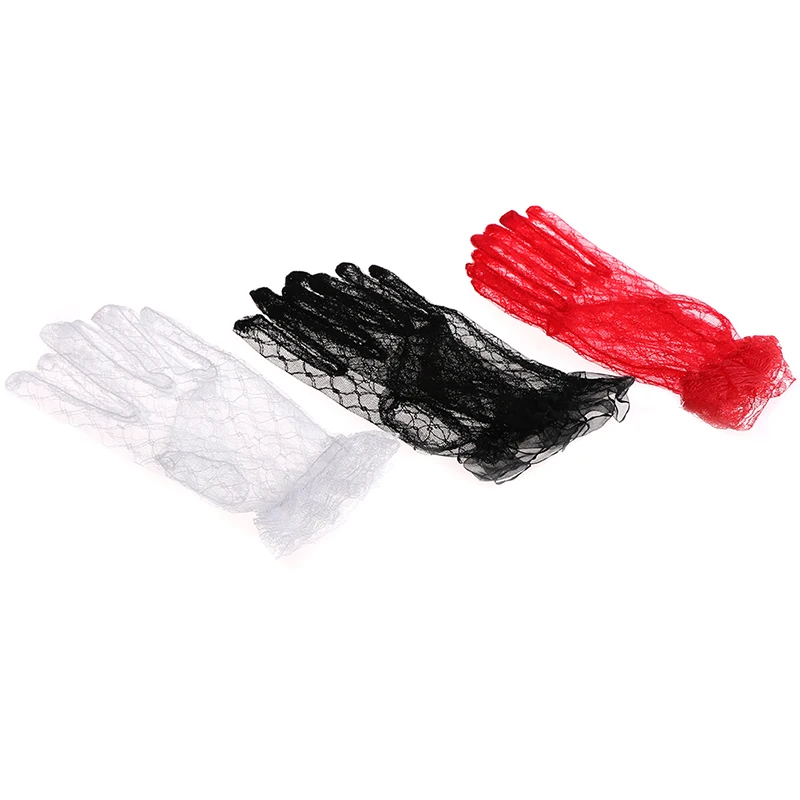 1Pair Black Red White Ivory Short Lace Bridal Gloves Wedding Accessories Party