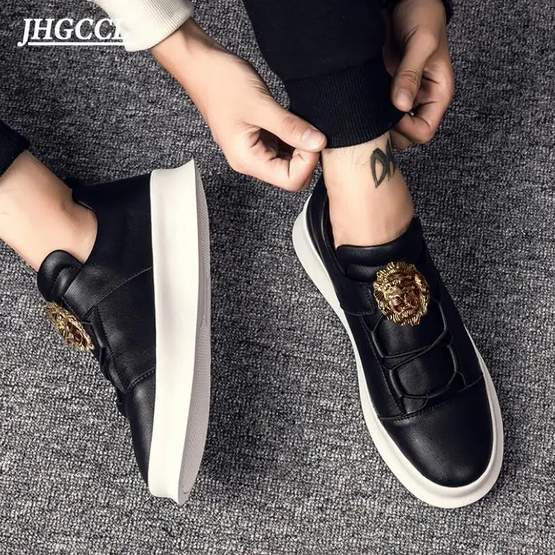 New thick soled men's shoes men's fashion high rise sports shoes non lace bean shoes gentleman casual shoes P11