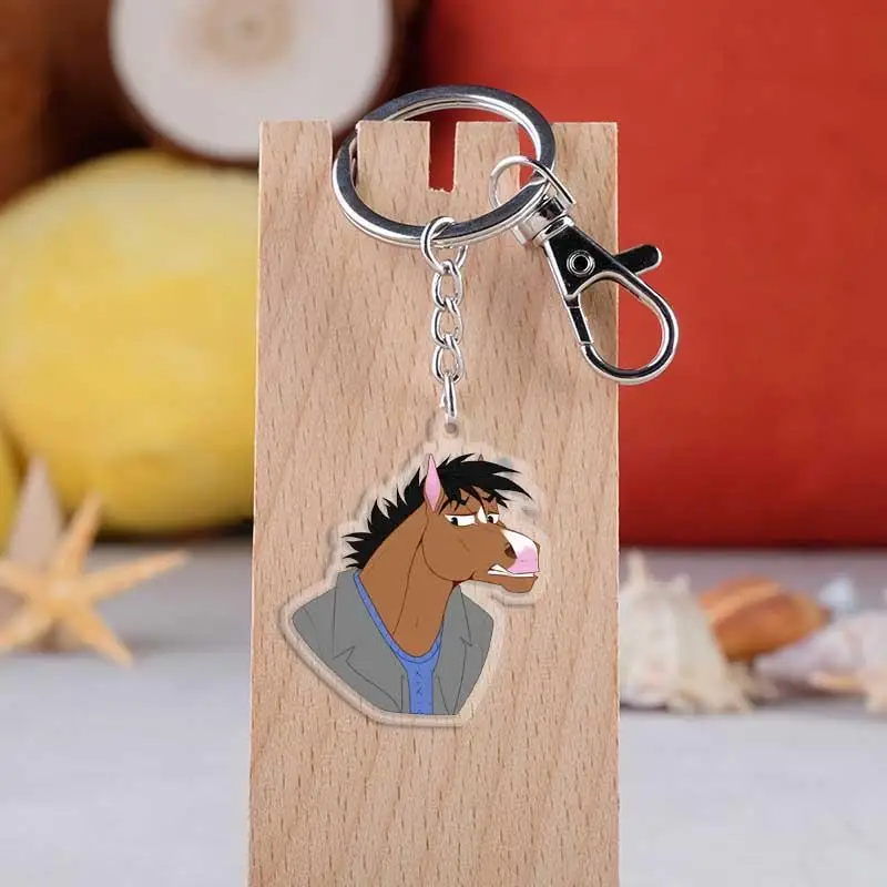 

BoJack Horse Style Keychain Acrylic Two Sided Keyring Pendant Transparent Key Holder Jewelry Decoration Accessory