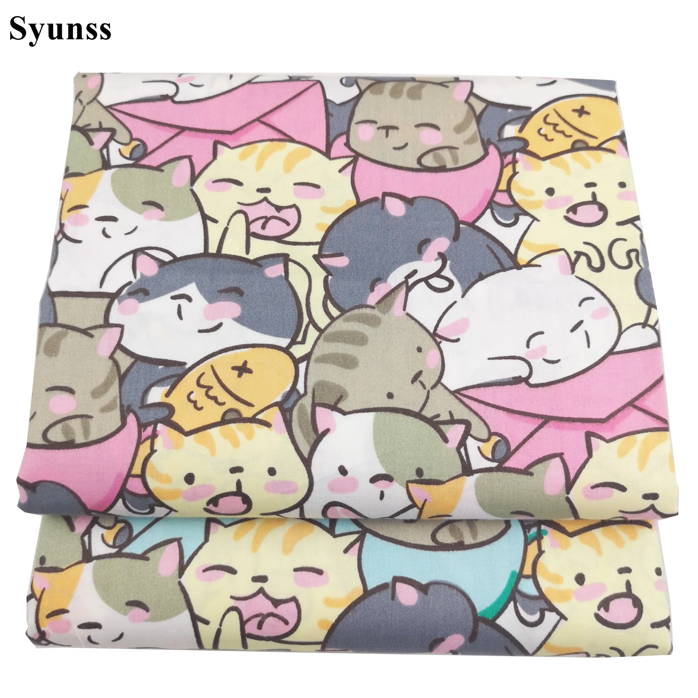 Syunss-Cute Cat koperta nadruk bawełniana tkanina, DIY Patchwork pikowanie, łóżeczka dziecięce, poduszki z tkaniny, szycie koc, nowość