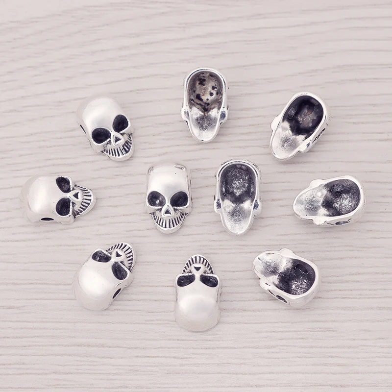50 x Antique Gold Color Skull Heads Spacer Beads Metal Alloy Charms For DIY Fashion Bracelet Jewelry Making Findings