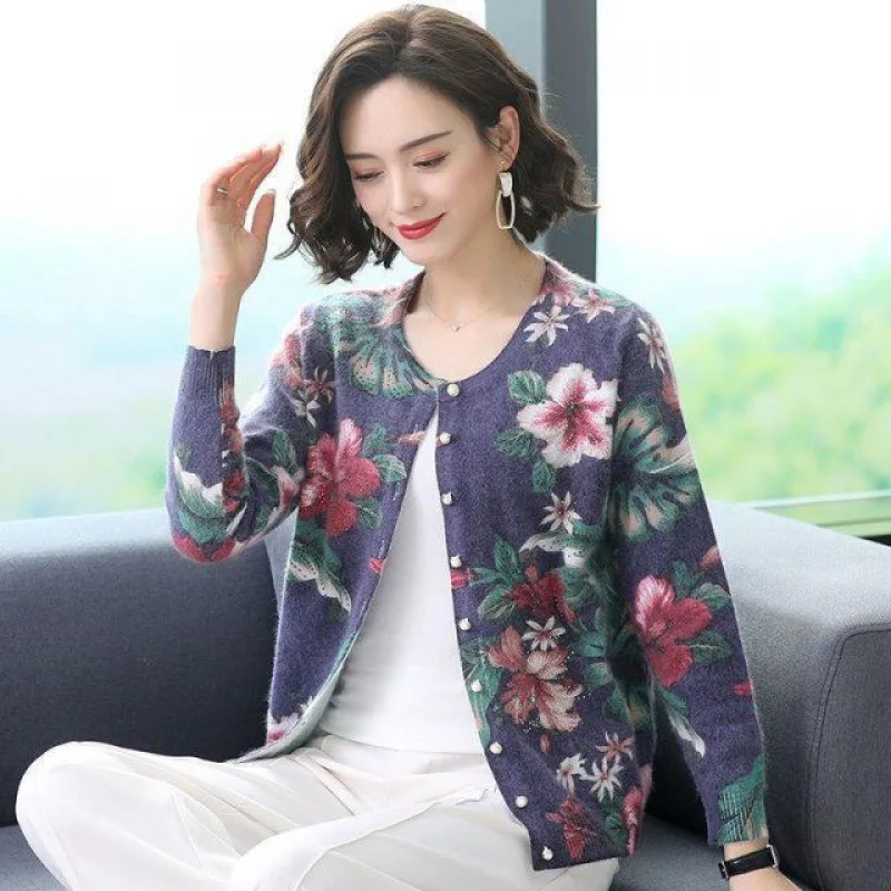 Fashion Middle-Aged Elderly Women\'s Sweater  Cardigan New 2023 Spring Autumn Sweater Coat Female Outerwear Thin Knitwear Top