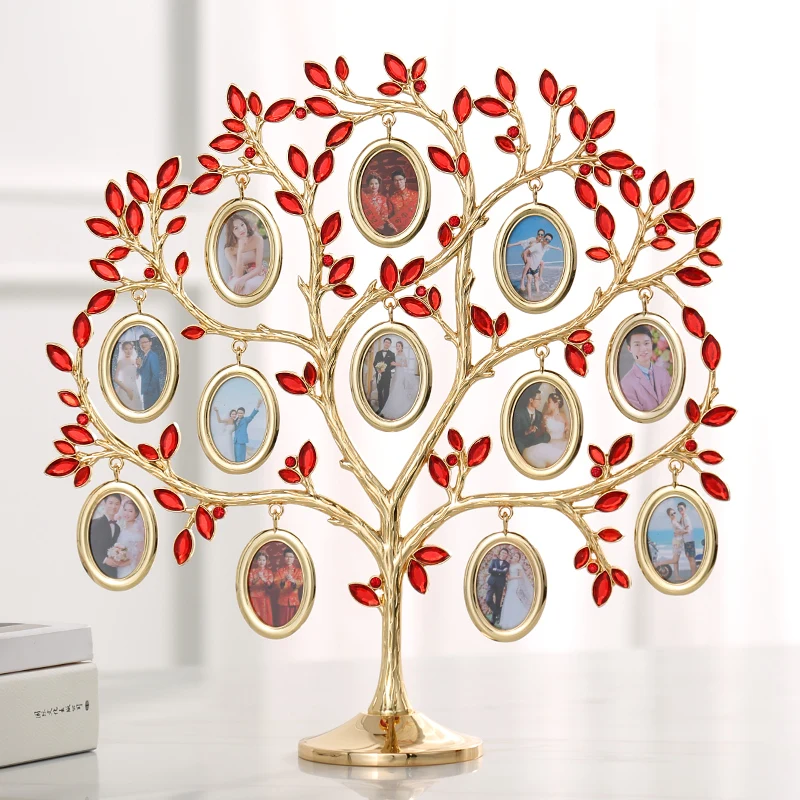 Diamond Family Tree Photo Frame Rose Gold Family Tree Desktop Decoration Metal Creative Home Decor Figurine