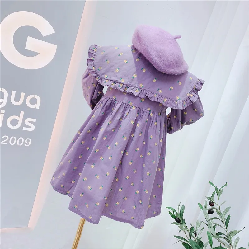 Spring Autumn Baby Girl\'s Cute Floral Print Dress Children Fashion Party Dress Kids Infant Clothes