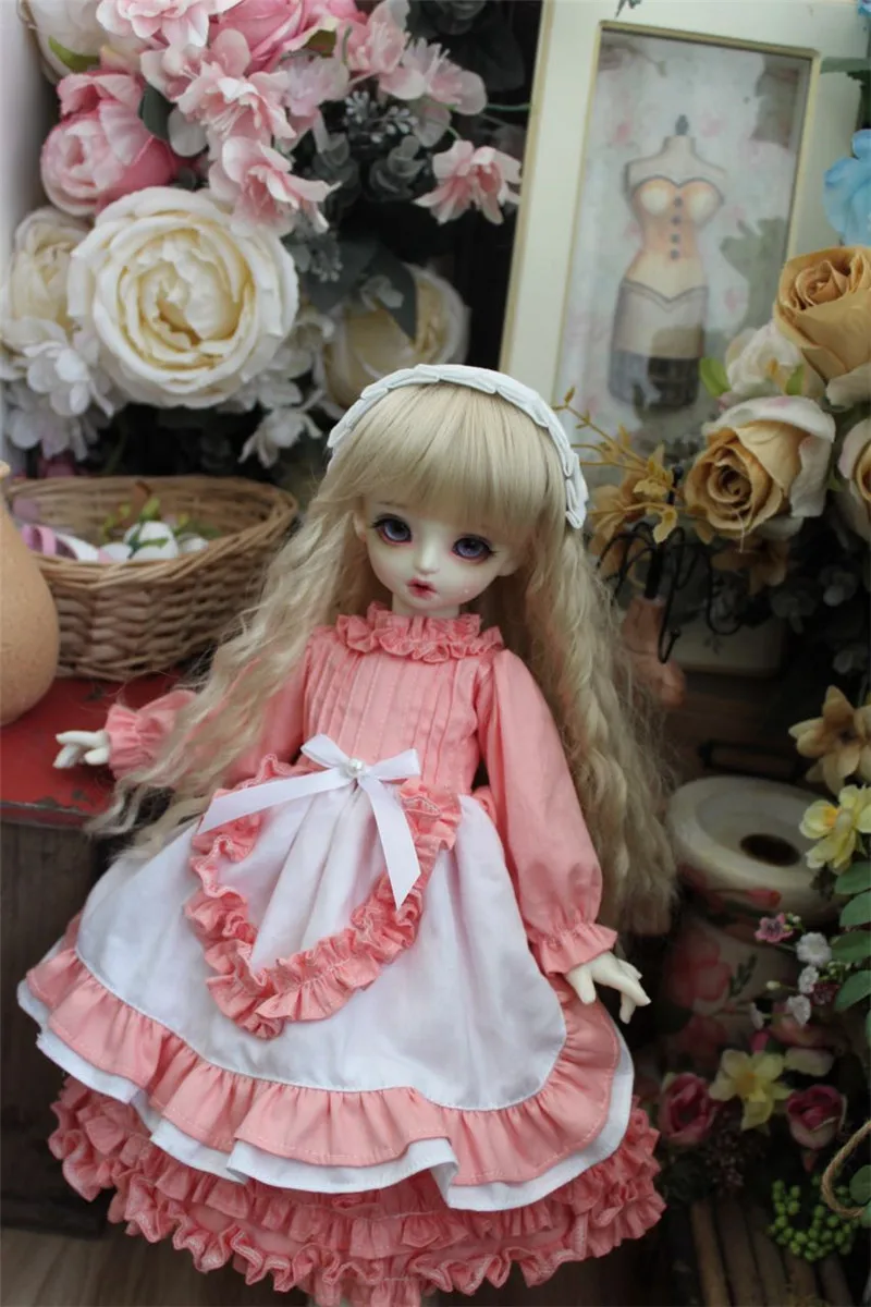 

Платье для куклы BJD, подходит для размера 1/3, 1/4, 1/6, модный костюм, розовый милый Корт, фартук, аксессуары для кукол (юбка + тиара)