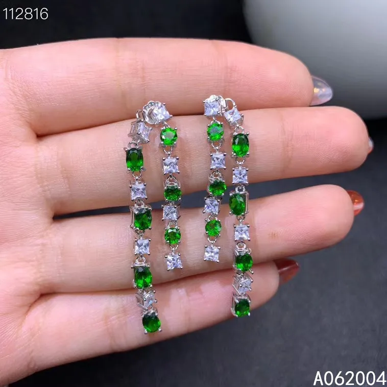 

KJJEAXCMY Fine Jewelry 925 sterling silver inlaid natural diopside female earrings Eardrop lovely support detection