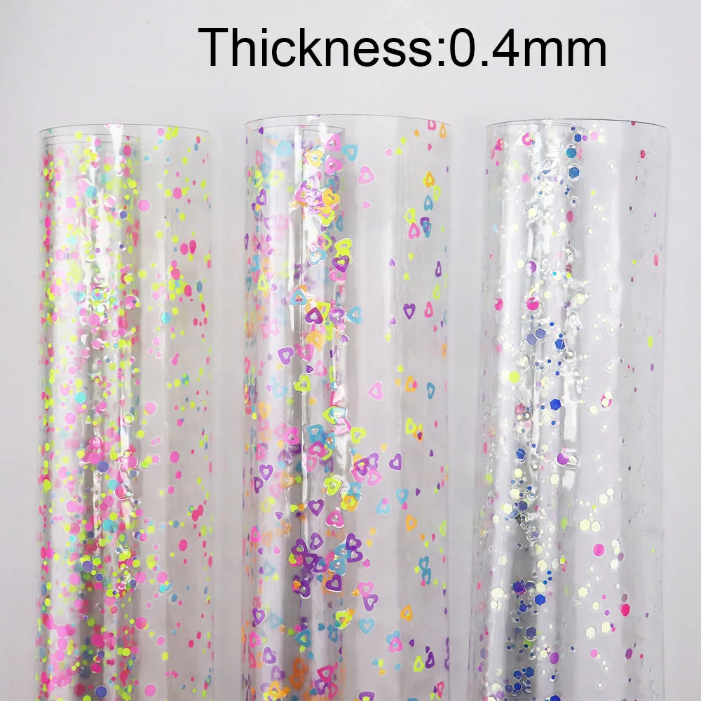 30x130cm Roll Clear Ultra-Transparent Withe Glitter Powder Love Hearts Star Color Dot PVC Jelly Fabric For Handbags PV041