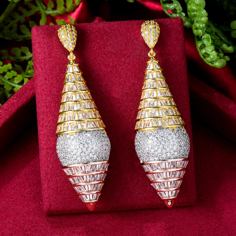 

Soramoore Vintage Royal Pattern Dangle Earrings For Women Wedding Cubic Zirconia CZ Crystal Sparkling Naija Dance Party Earring