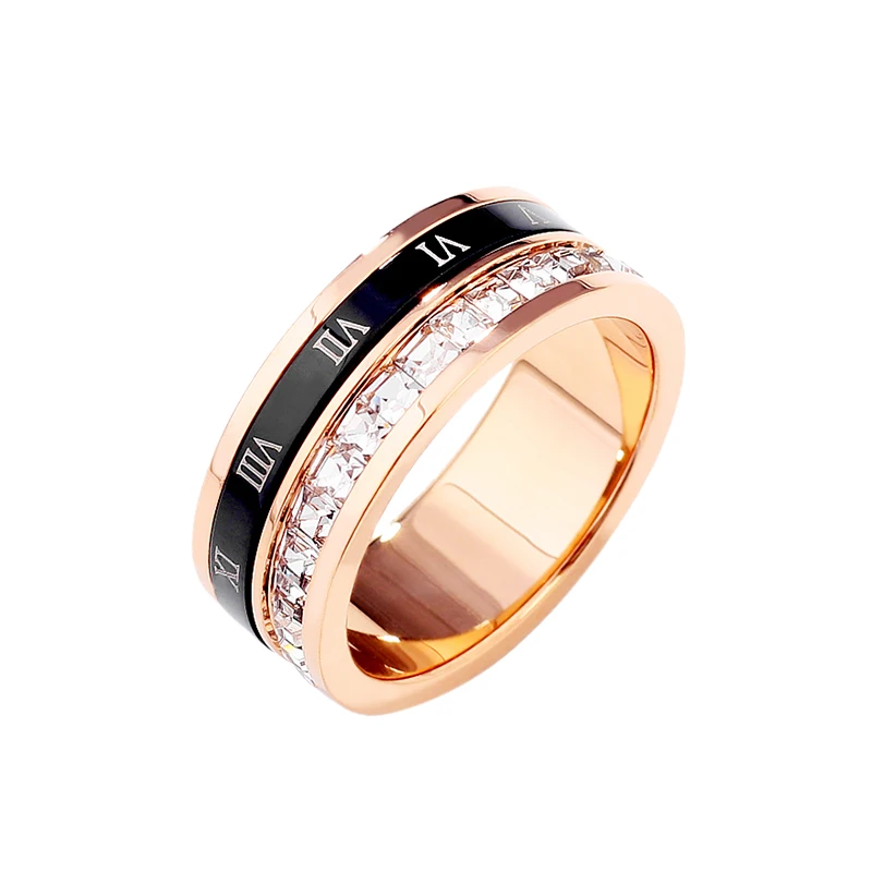 Spinner Ring for Women Roman Numerals Aesthetic 1 Row AAA Zircon Rose Gold Color Stainless Steel Wedding Lover Jewelry(GR405)