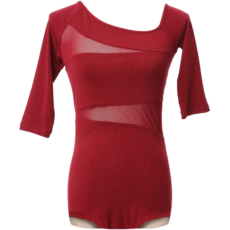 Mono de Tops de baile Latino de manga media para mujer, ropa de cintura de retazos, camisa de baile latino, Performamnce, Sexy, Tango, Chacha