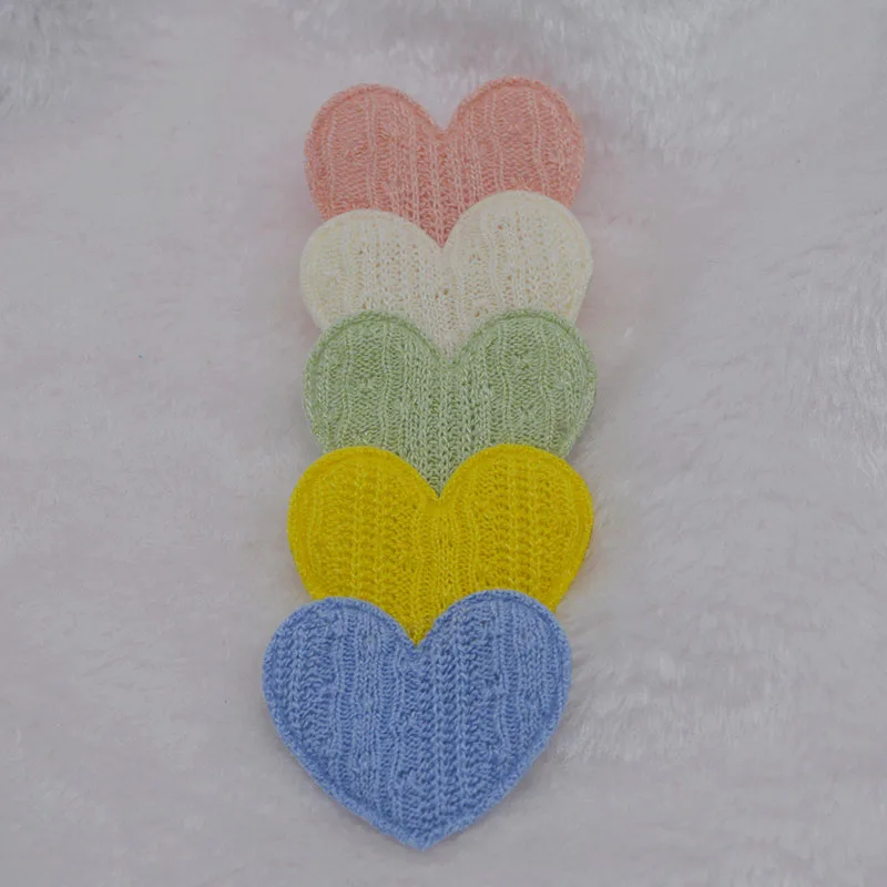 40Pcs/LOT 4.8*4.2CM Crochet Heart Padded Appliques For DIY Handmade Children Hair Clip Accessories Patches