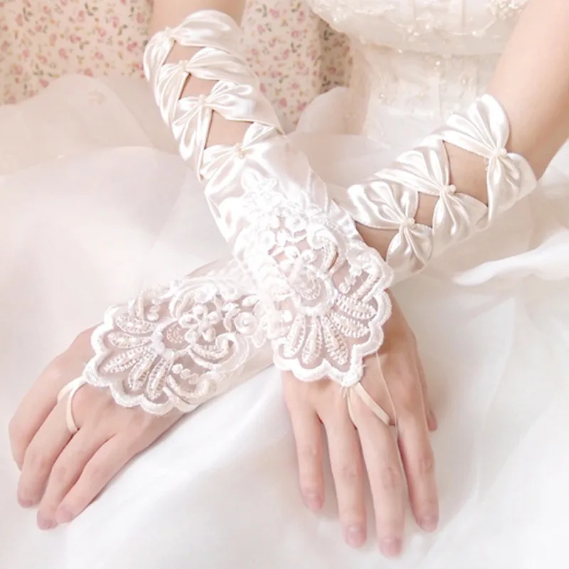 1 Pair Free Shipping Fingerless White Bride Gloves Lace Gloves Wedding Bridal Accessories Long Gloves for Bridal Party 2020