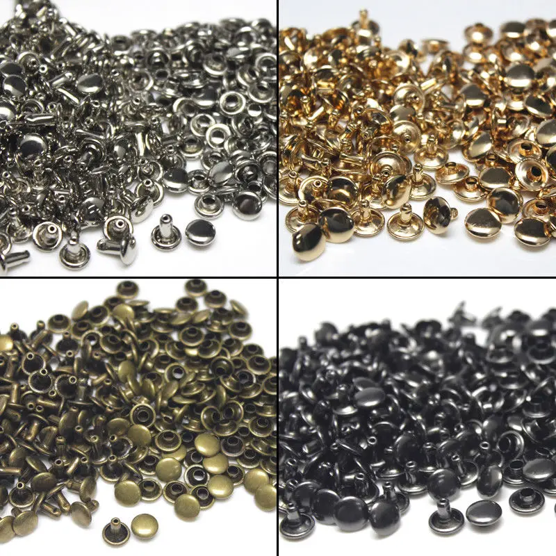 100sets 7/9/10/12mm Metal Double Cap Rivets Studs Round Rivet for Leather Bag Belt Clothing Garment Shoes Collar Decor