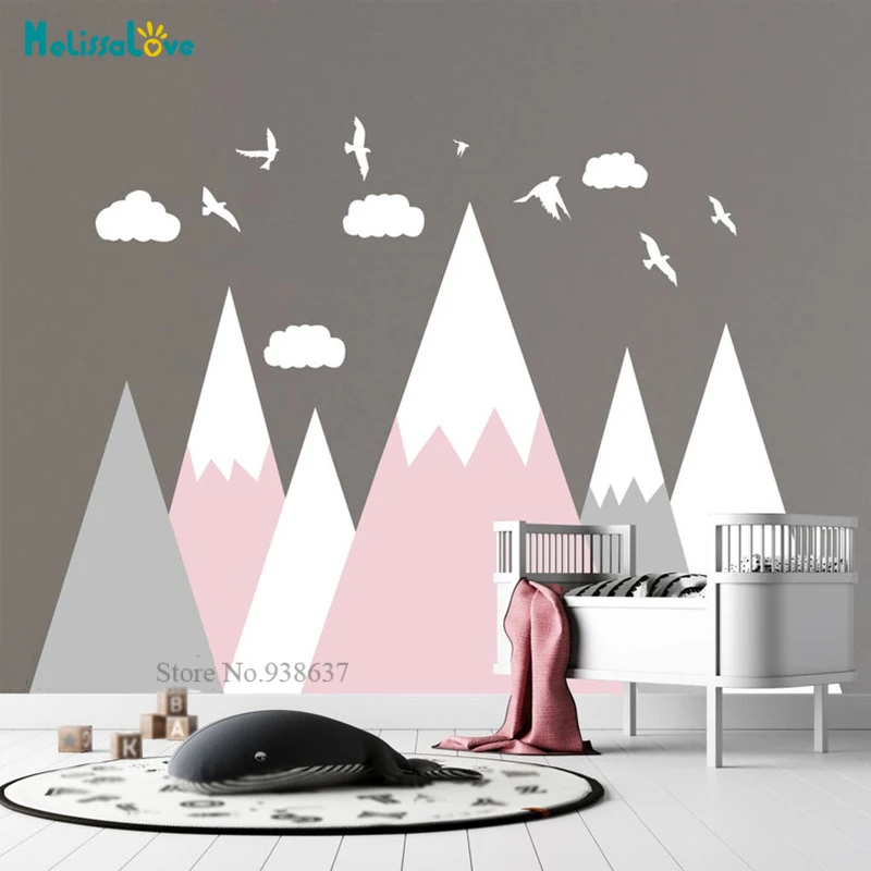 Cartoon Mountains Decal Woodland Wall Sticker Home Decor For Kids Baby Room Princess Room Nursery Decoration BA976