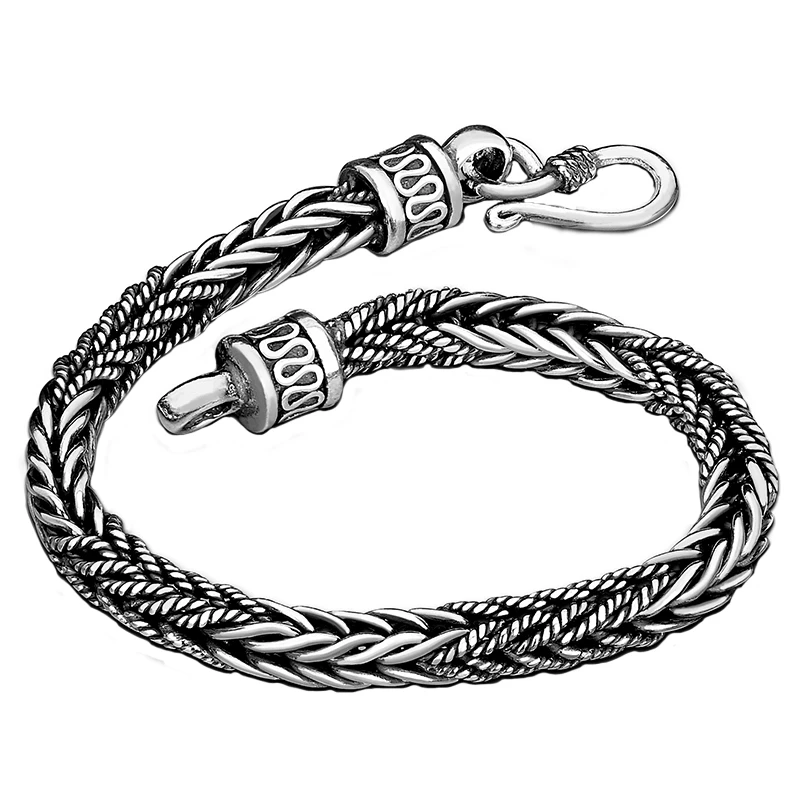 

BOCAI 100% Pure s925 Silver Jewelry Trendy Retro Hand-woven Style Personalized Men's Bracelet