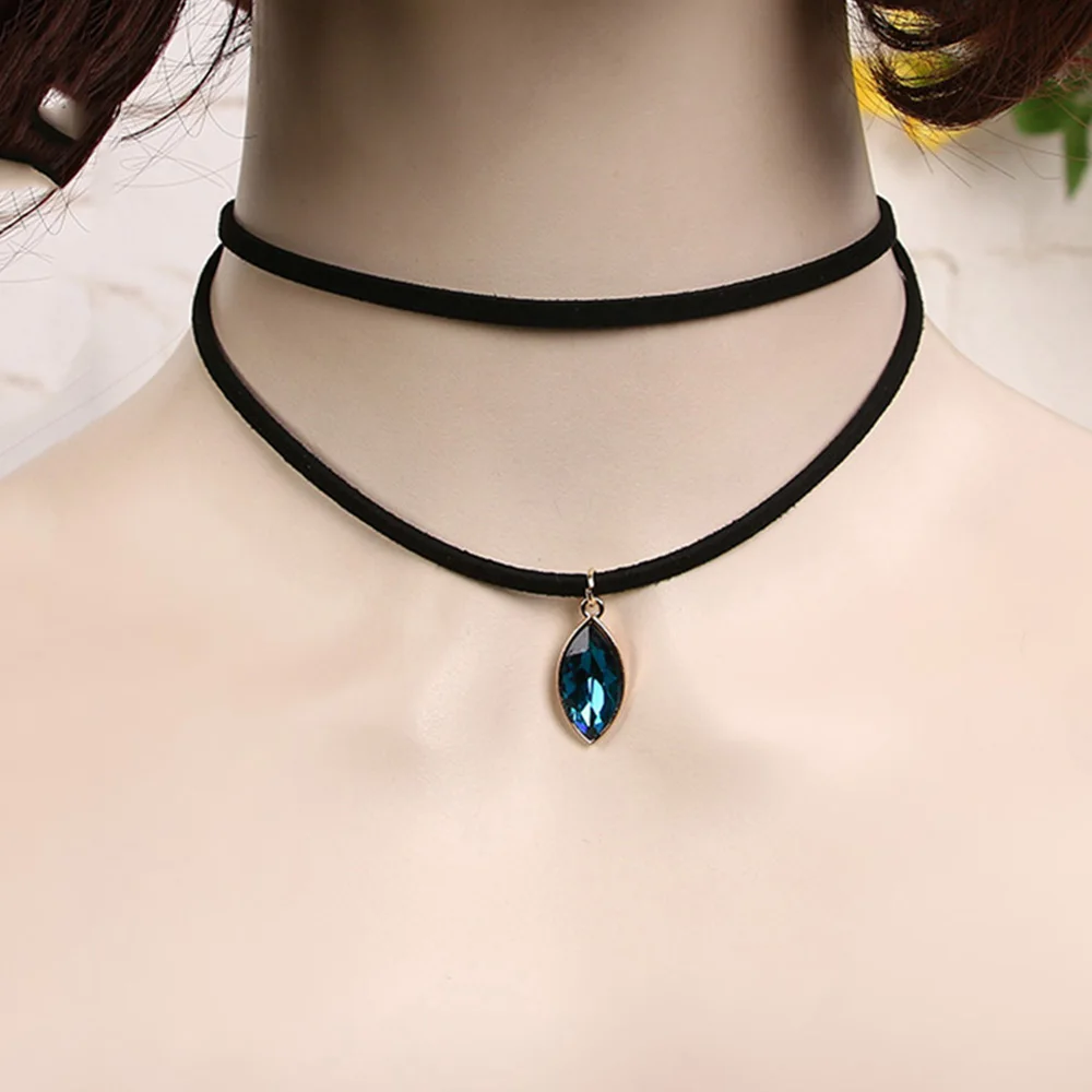 Double Layer Black Velvet Choker Vintage Gothic Jewelry Simple Square Oval Water Drop Pendant Necklace For Women Chockers