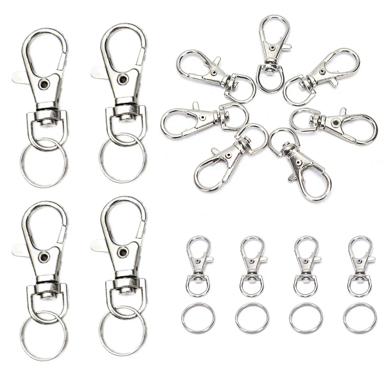 50pcs Metal Key Chain Rings Swivel Clasps Lanyard Snap Hook Lobster Claw Clasps 25pcs clasp + 25pcs chain rings