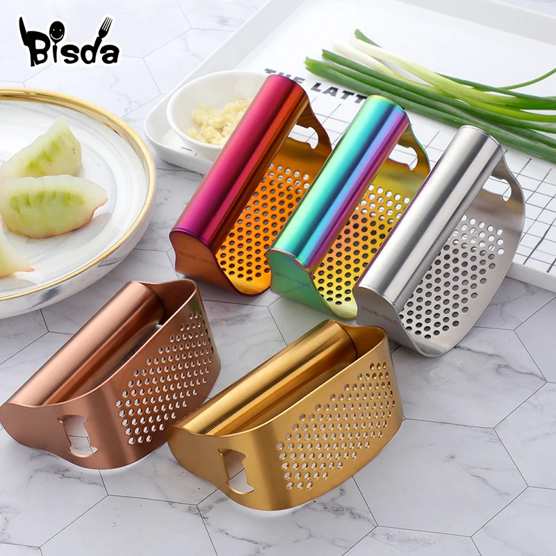 1 Pcs Stainless Steel Garlic Crusher Gold Manual Garlic Press Rocker Ginger Press Squeezer Can Opener Kitchen Tools