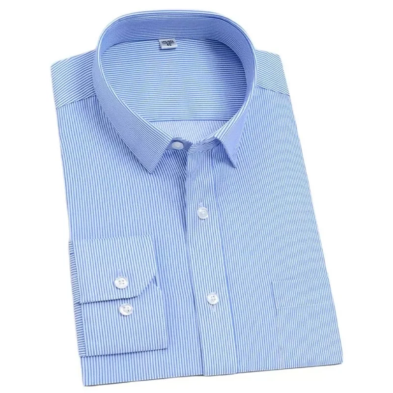 

High Grade non-iron 100% Cotton Formal Men solid/ Striped Shirts Long Sleeve Classical Business Male Apparel