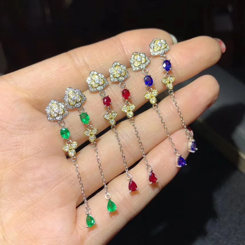 

New women's Earrings NATURAL RUBY EMERALD sapphire Angel Earrings 925 silver