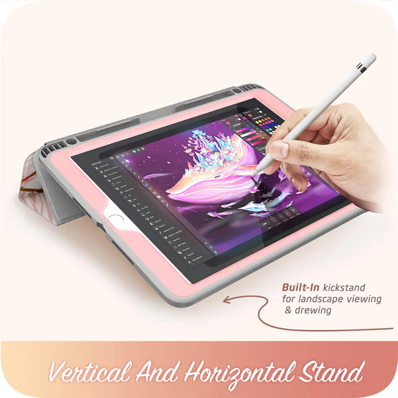 For iPad 10.2 Case (2021/2020/2019) i-Blason Cosmo Full-Body Trifold Stand Case with Pencil Holder Built-in Screen Protector