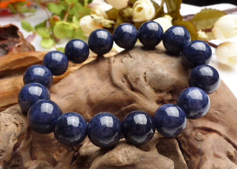 Natural Blue Sapphire Gemstone Bracelet Women Men Sapphire Gemstone Big Round Beads Bracelet 12mm13mm 14mm 15mm AAAAA