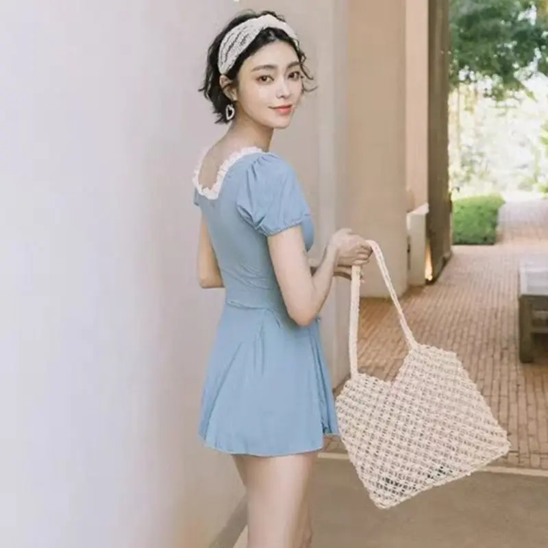 2021 New Self-Cultivation Retro Lace On Both Sides Of The Waist Cross Rope Bow Knot Sexy Romantic Tutu Skirt Hot Spring Swimm