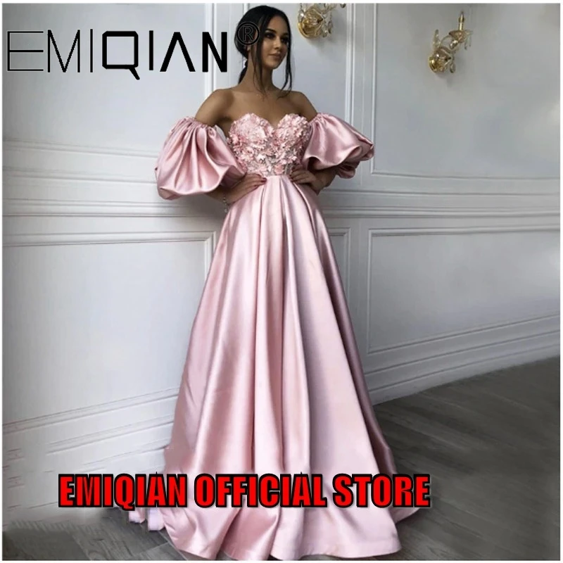 

Pink Sweetheart Neck caftan Evening Dresses Flowers Full Sleeve Arabic Special Occasion Dresses Evening Party Gowns