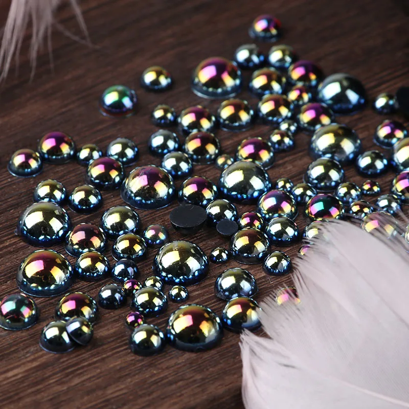 AB Black Half Pearl Mixed Size from 1.5mm To 10mm Craft ABS Resin Flatback Half round imitation pearls Nail DIY Decoration
