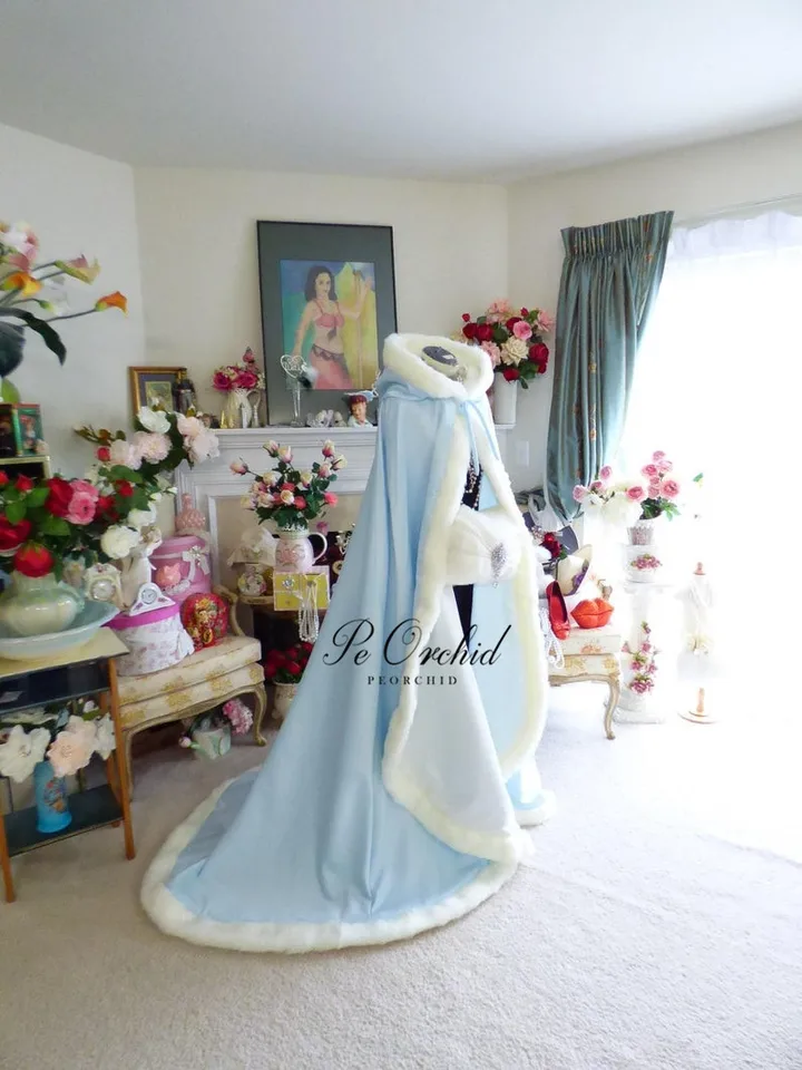 navy blue dress for baby girl New Bridal Winter Wedding Cloak Cape Hooded with Fur Trim Long Bridal Winter main image 1