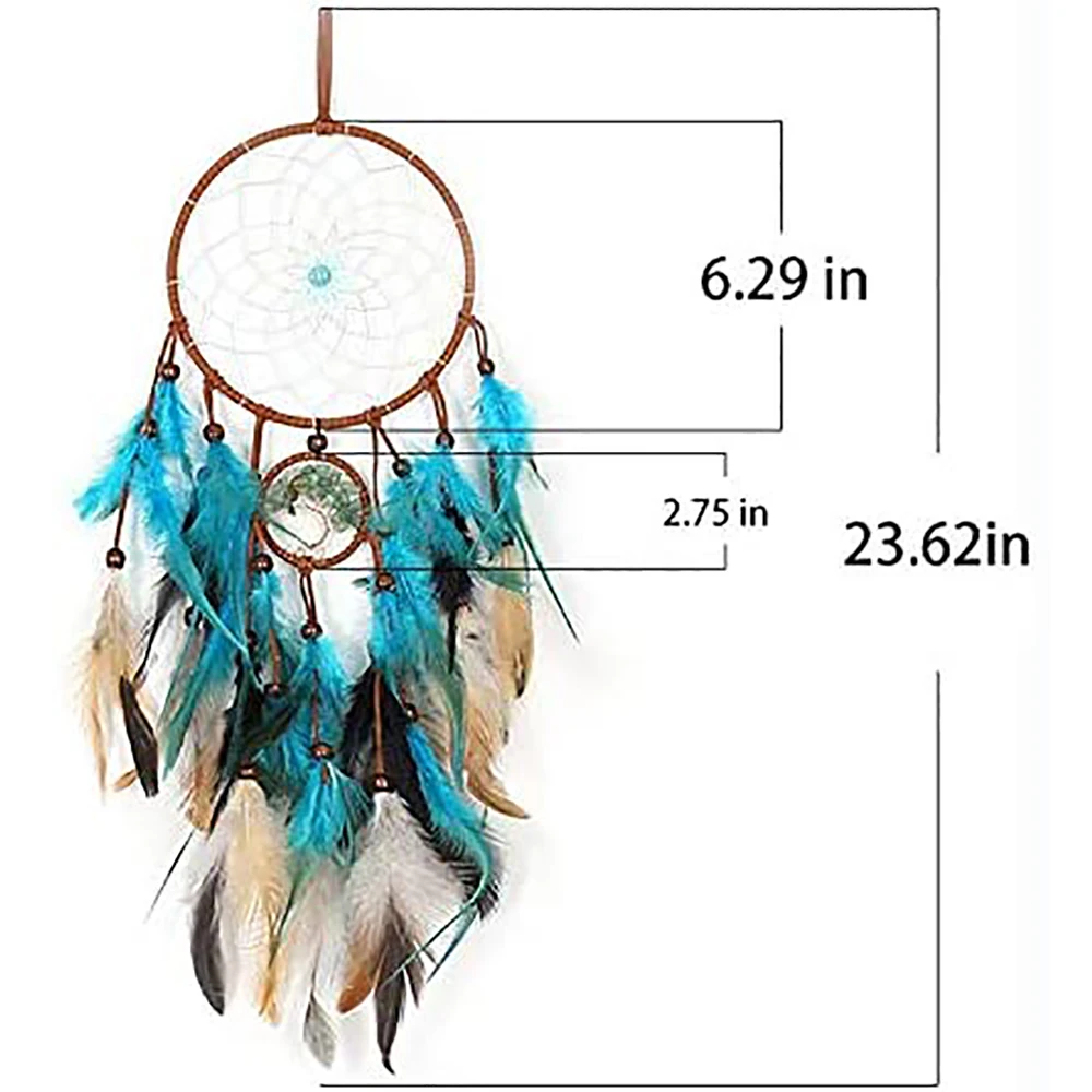 Łapacz snów drzewo życia z piórami indianie styl kryształowy kamień dom wiszący Ornament do sypialni akademik Handmade prezent 60cm