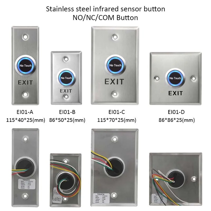 Stainless Steel No Touch Wall Exit Switch Touchless Door Release Exit button Contactless Infrared 12V Access control Push Switch