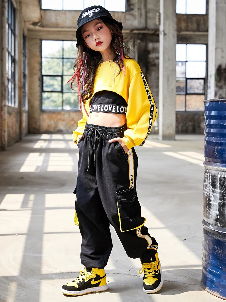 Bambini Hip Hop vestiti ragazze Jazz Street Dance Costume bambini felpa pantaloni Set sala da ballo Dancewear Stage Rave abbigliamento
