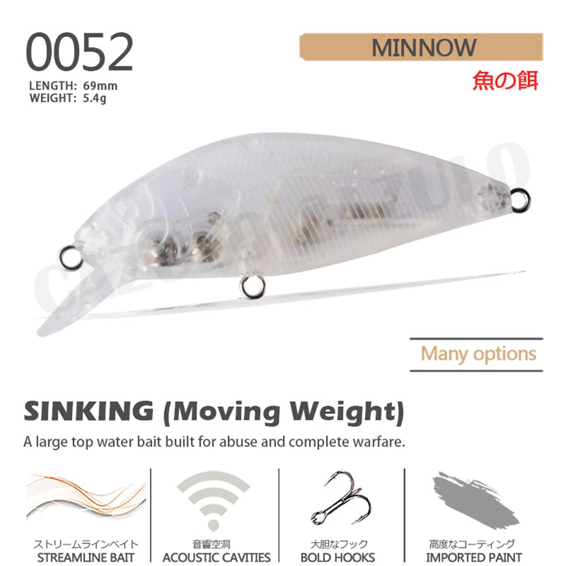 Phụ Kiện Câu Cá Trống Không Phủ Sơn Dụ Minnow 5.4G 69Mm Đánh Chìm ABS Tự Làm Nhân Tạo Mồi Pesca Wobblers Peche Một La carpe Leurre