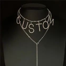 Dropship CUSTOM DIY Rhinestone Letter Necklace Belt For Women GIRLS Chain Custom Word Crystal Pendant Body Jewelry Party