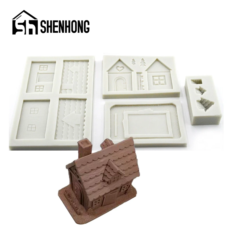 

SHENHONG DIY Cabin Shape Christmas Snow House Fondant Cake Silicone Mold Chocolate Pastry Sugar Craft Border Decorating Mould