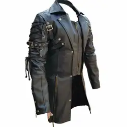 Eu Size Men's Fashion Trend Casual Steampunk Gothicgothic Trench Leather Maroon Coat Solid Color Plus Size Jacket