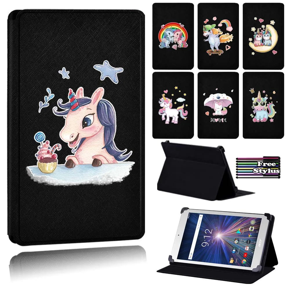 Cute Cartoon Unicorn Tablet Case fit Acer Iconia One 8 (B1-810/B1-811)/Acer Iconia One 8 (B1-850/B1-860/B1-870) + Free Stylus