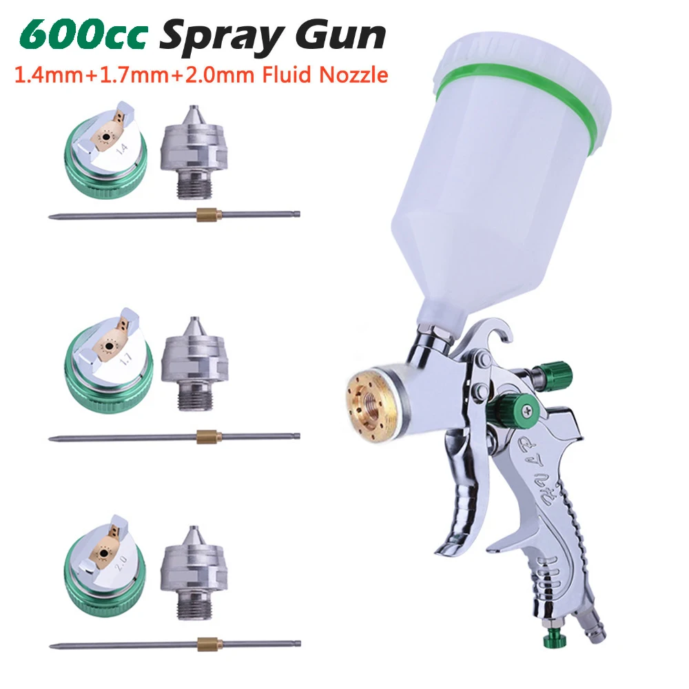 G2008 Professional HVLP 600ML 1.4/1.7/2.0mm Nozzle Gravity Pneumatic Air Paint Spay Gun For Car Auto Repair Tool Painting Kit