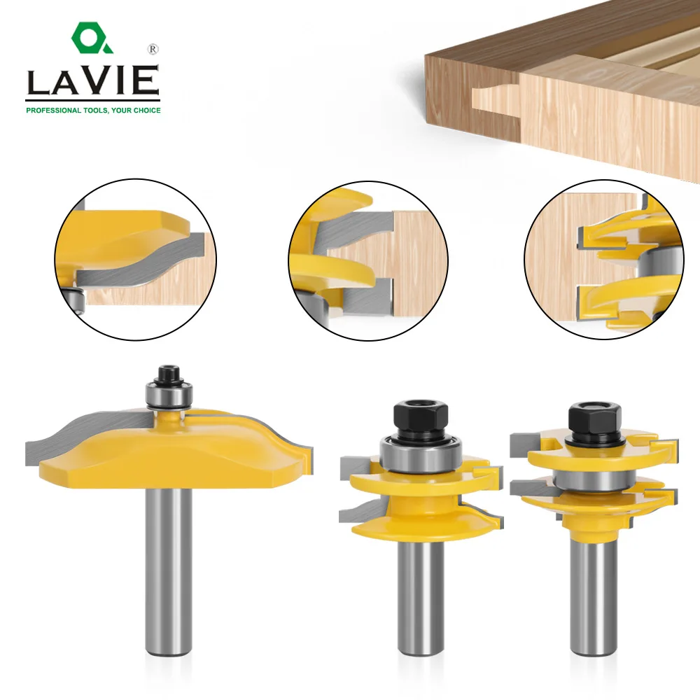 

3pcs 12MM 1/2 Shank Milling Small Rail and Stile Ogee Router Bits Set Tenon Cutters 3" Panel Cabinet Door for Wood Machine Tool