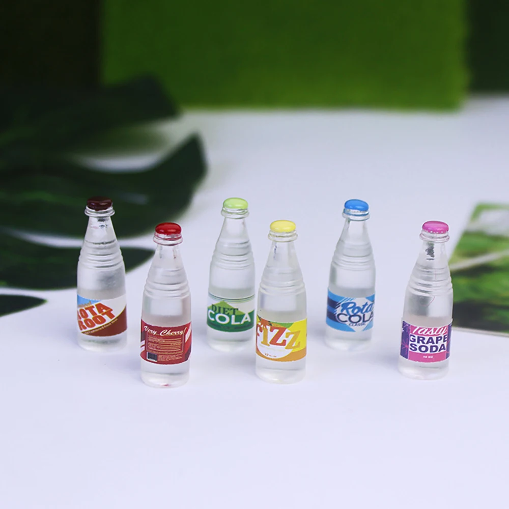 6Pcs 1/12 Dollhouse Miniature Accessories Mini Resin Soda Bottle Simulation Water Bottle Model Toy for Doll House Decoration ob1