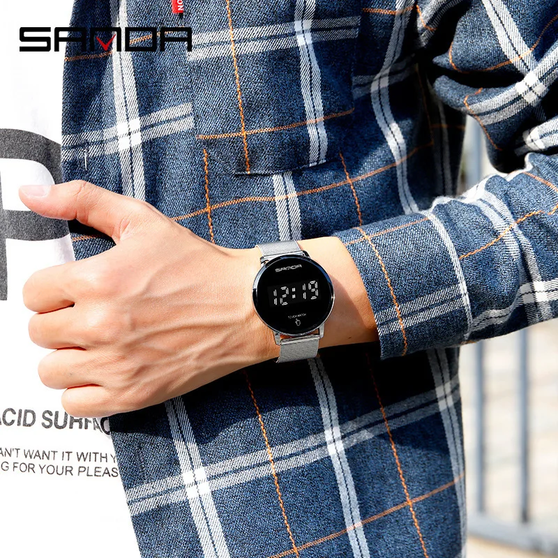 SANDA-relojes digitales Led con pantalla táctil para mujer, pulsera deportiva de lujo con correa de malla de acero, a la moda