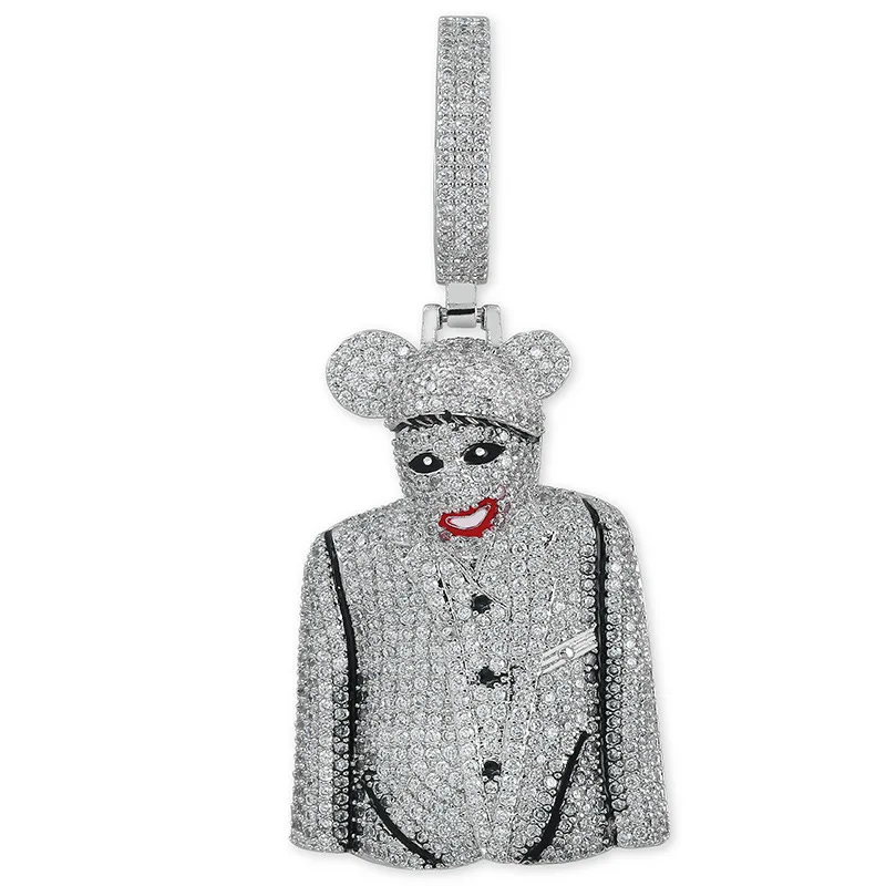 

Hip Hop Micro Paved AAA Cubic Zirconia Bling Iced Out MICKY Cartoon Clown Pendants Necklace for Men Rapper Jewelry Silver Color