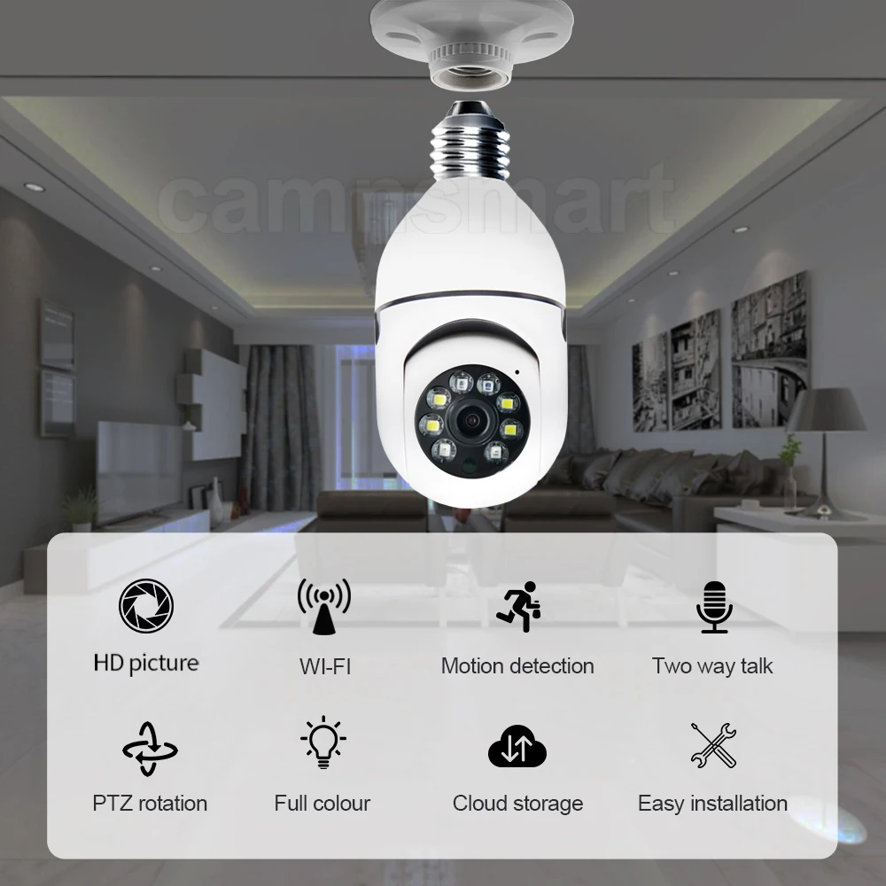 5MP Tuya Mini telecamera Wireless Ycc365plus Wifi E27 lampadina Videocam videosorveglianza per la sicurezza domestica intelligente facile installazione