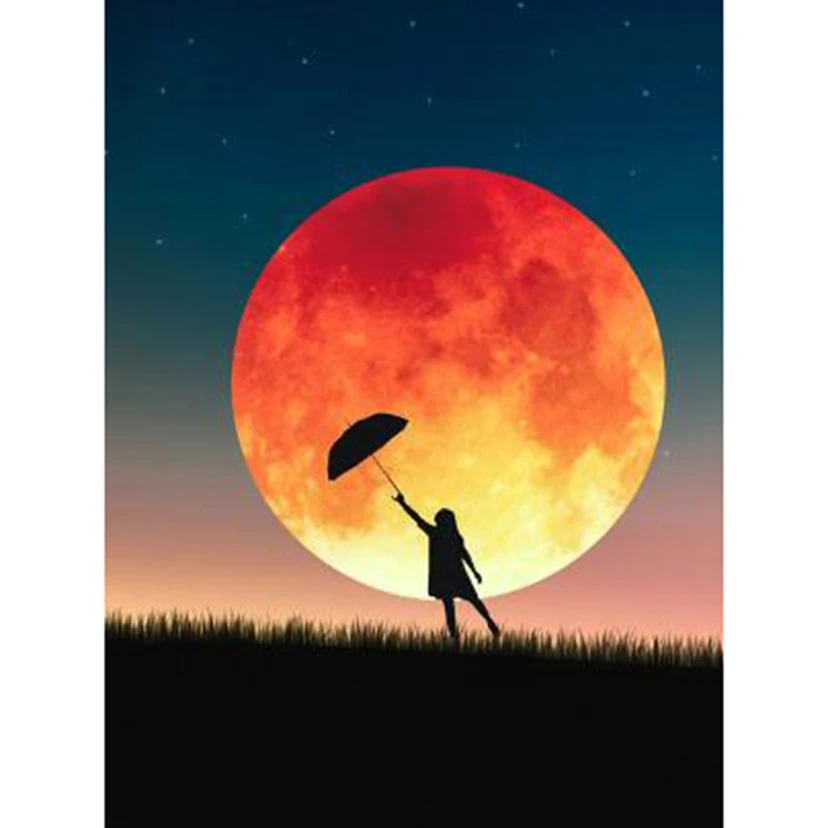 Diamond Painting 5D DIY Square/Round Diamond Moon Under Umbrella Girl Beauty Picture Figure Painting Cross Stitch Decor FH113