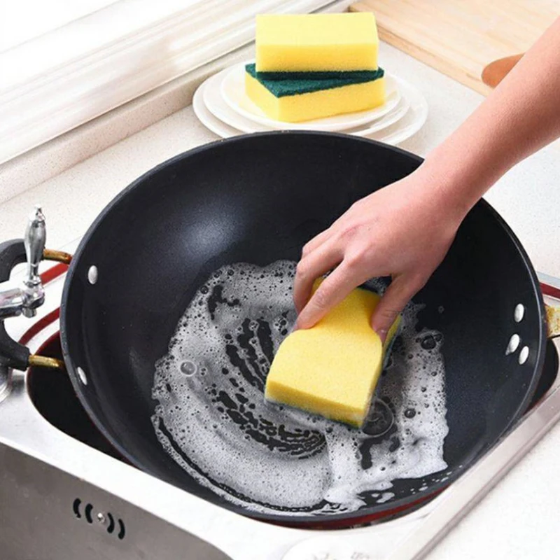 10Pcs Sponge Cleaning Dish Washing Catering Scourer Scouring Pads Kitchen Home Tool Double-sided Decontamination Household