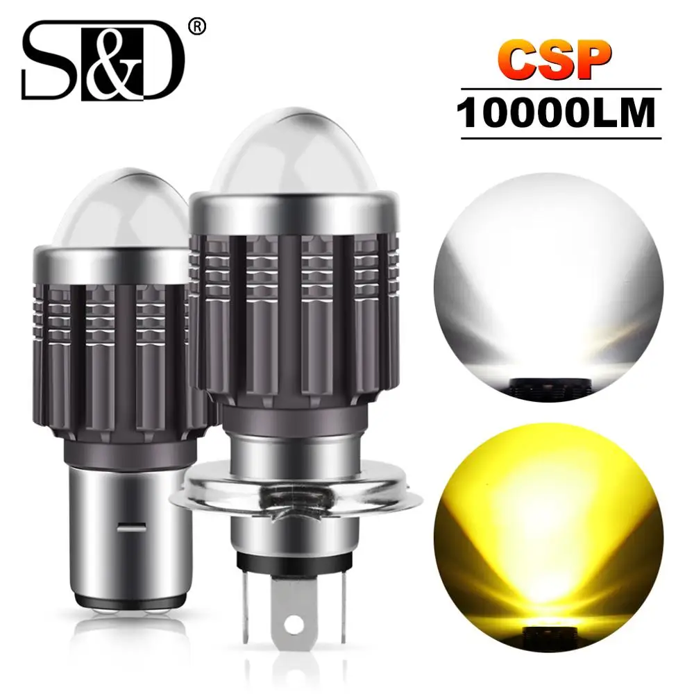 10000Lm H4 LED Moto H6 BA20D LED Motorcycle Headlight Bulbs CSP Lens White Yellow Hi Lo Lamp Scooter Accessories Fog Lights 12V