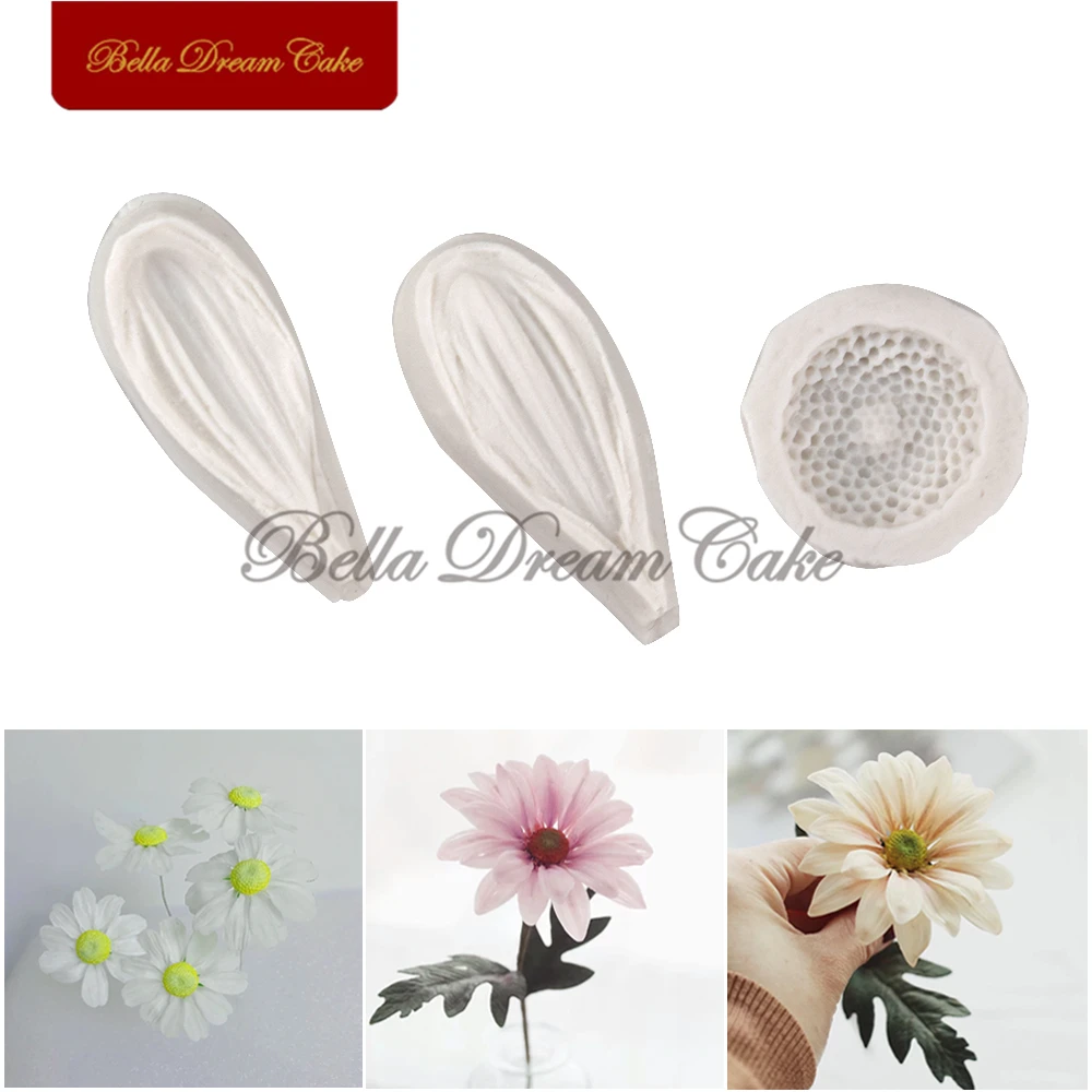 3pcs Mini Daisy Flower Veiner Silicone Mold For DIY Handmade Fondant Petal Clay Gumpaste Mould Cake Decorating Tools Bakeware