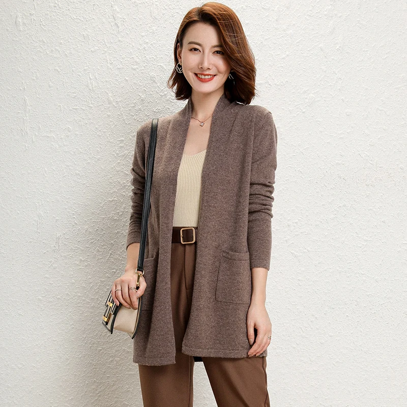 Top Grade Soft Sweaters Women 100% Wool Knit Jumpers ladies Winter New Cardigan Standard Clothes