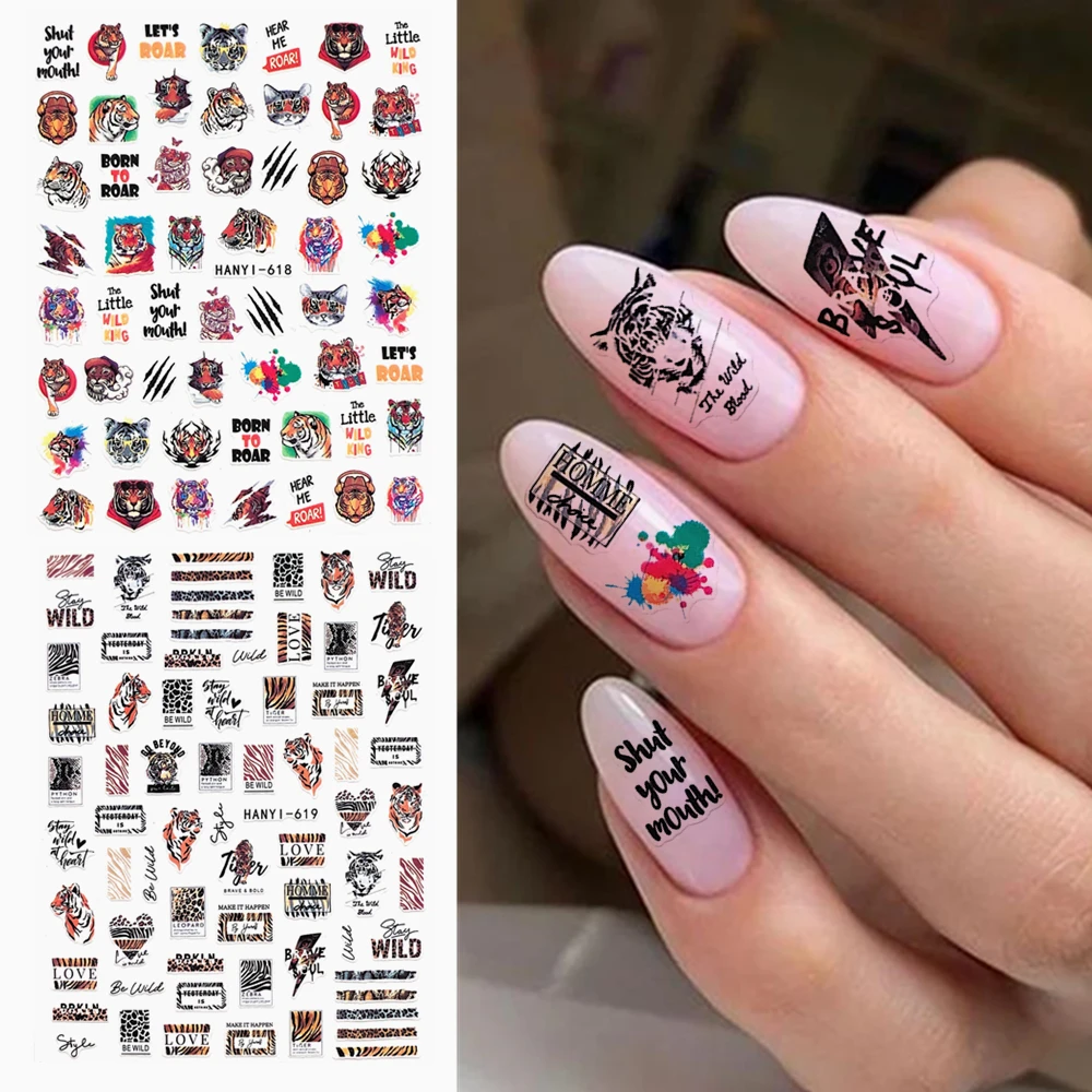 

Newest HANYI-618-619 Tiger series 3d nail art sticker nail decal stamping export japan designs rhinestones decorations